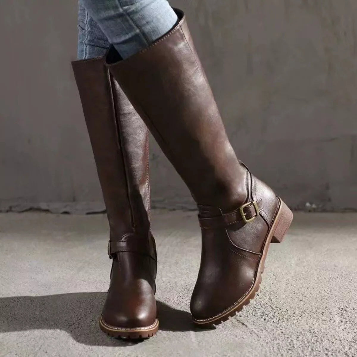 Women's Round Toe Block Heel Boots | PU Leather Low Heel Ankle Boots in 3 Colors EU 36-43