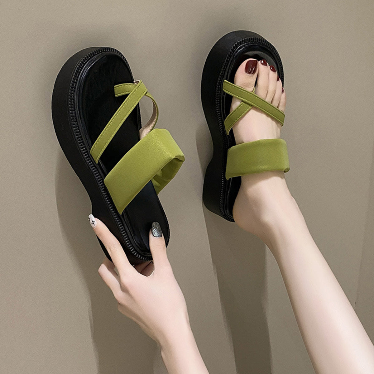 Women's Multi-Strap Flat Platform Sandals – Casual PU Leather
