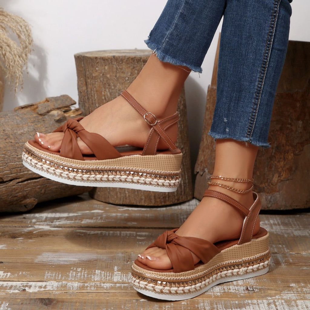 Women’s Bow Knot Platform Wedge Sandals – High Heel PU Leather Shoes | 5 Colours