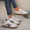 Women’s Striped Lace-Up Casual Sneakers – Suede Flat Fashion Shoes | Brown & Pink