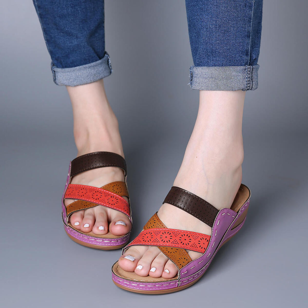 Women's Crisscross Casual Wedge Sandals – Low Heel PU Leather