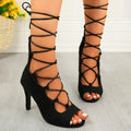 Women's Lace-Up High Heel Sandals – Suede & PU Leather