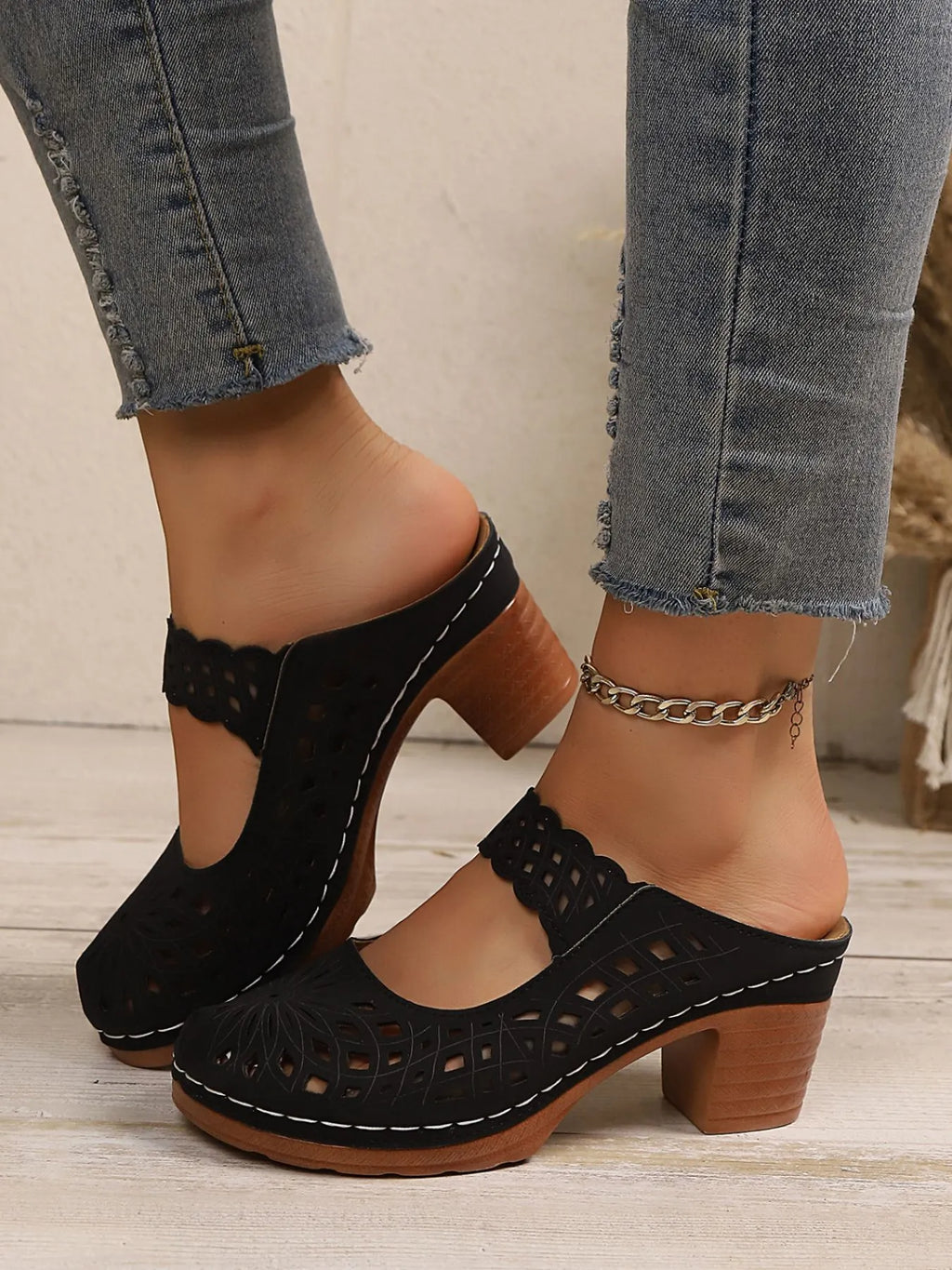 Women's Cutout Block Heel Sandals | Mid Heel PU Leather Dress Sandals in 4 Colors EU 36-43