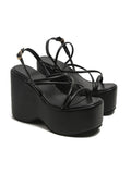 Women's Strappy Platform Wedge Sandals – High Heel PU Leather