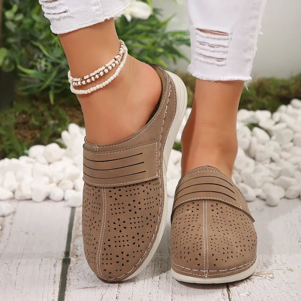 Women's Round Toe Wedge Sandals – Low Heel PU Leather