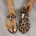 Women's Leopard Print Toe Post Flat Sandals – PU Leather Thong Style