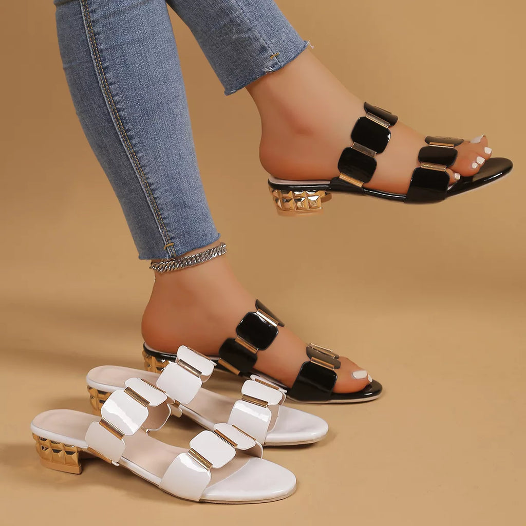 Women's Open Toe Block Heel Sandals | PU Leather Low Heels