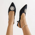 Women's Pearl Detail Point Toe Pumps | Low Heel PU Leather Dress Shoes in 3 Colors EU 35-43