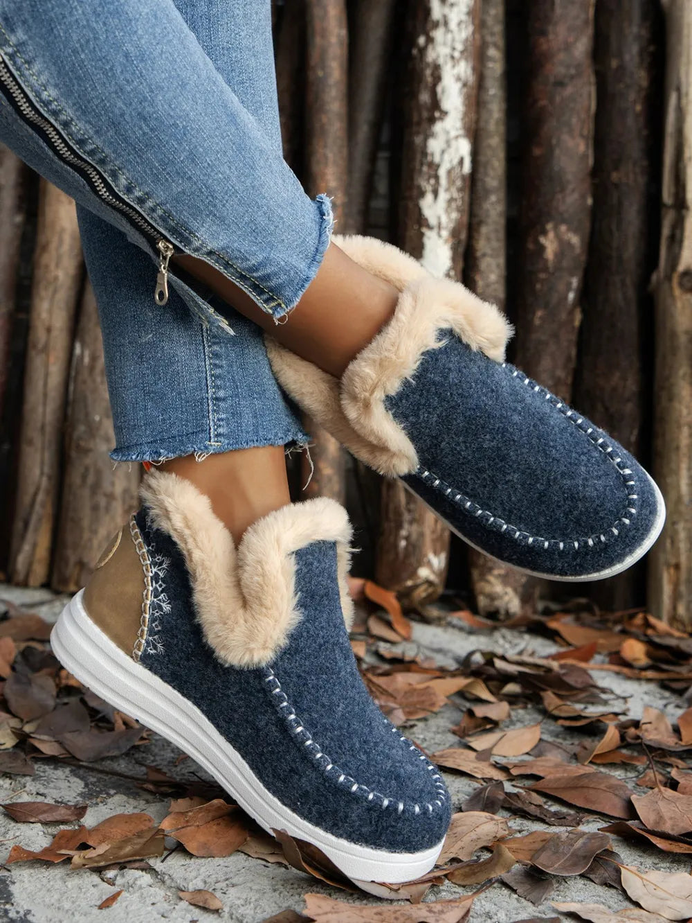 Women's Furry Suede Round Toe Flat Sneakers | Faux Fur Casual Shoes