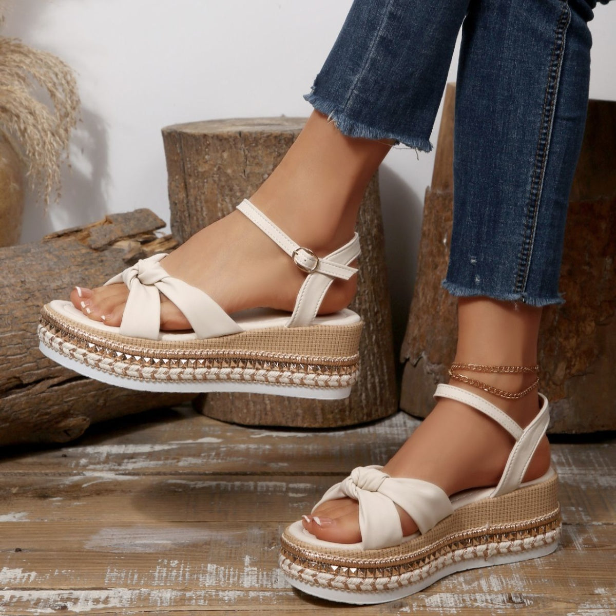 Women’s Bow Knot Platform Wedge Sandals – High Heel PU Leather Shoes | 5 Colours
