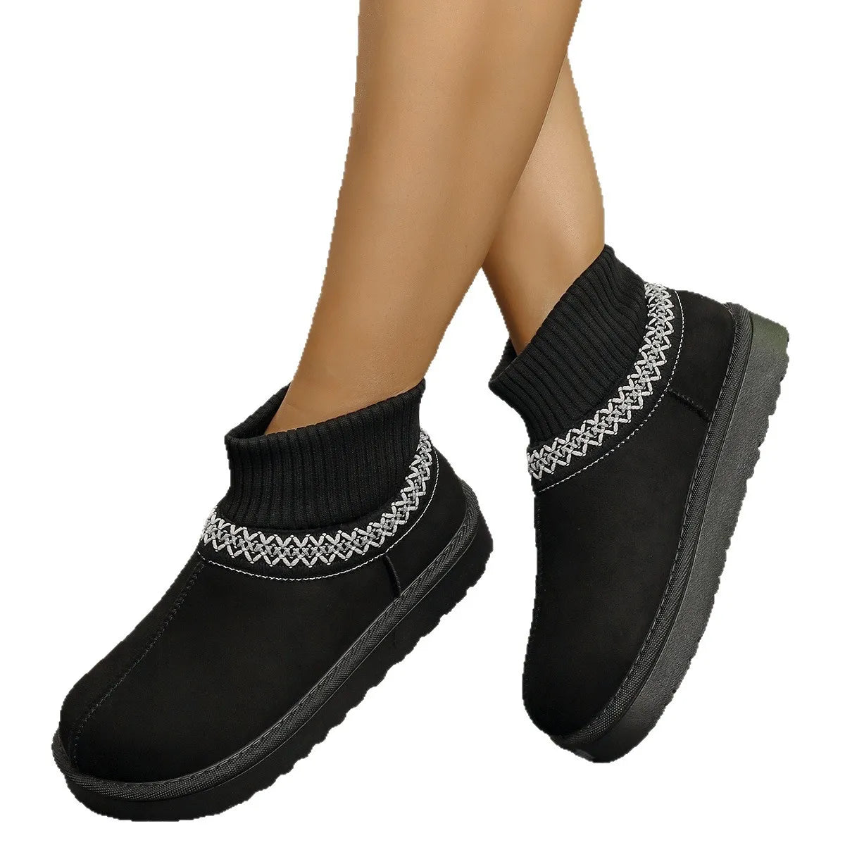Women's Round Toe Platform Boots – Mesh & PU Leather Flat Boots