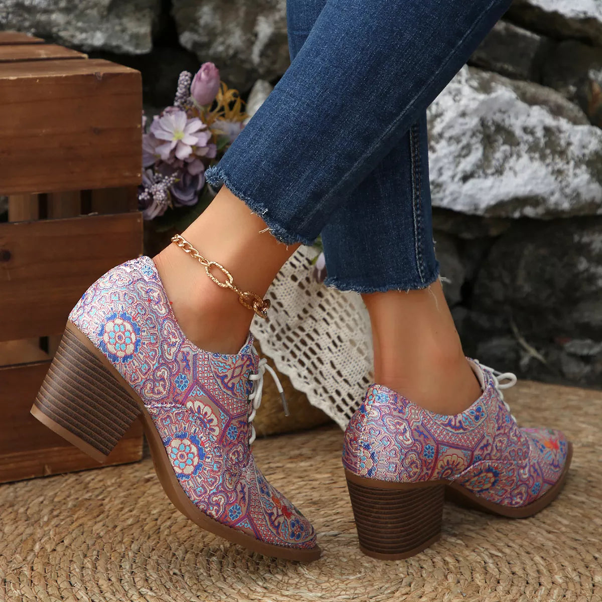 Women's Point Toe Block Heel Ankle Boots – PU Leather Mid Heel