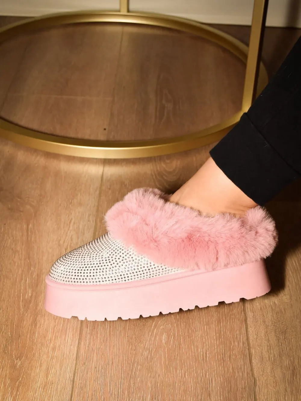 Women's Embellished Faux Fur Platform Booties | Rhinestone Ankle Boots