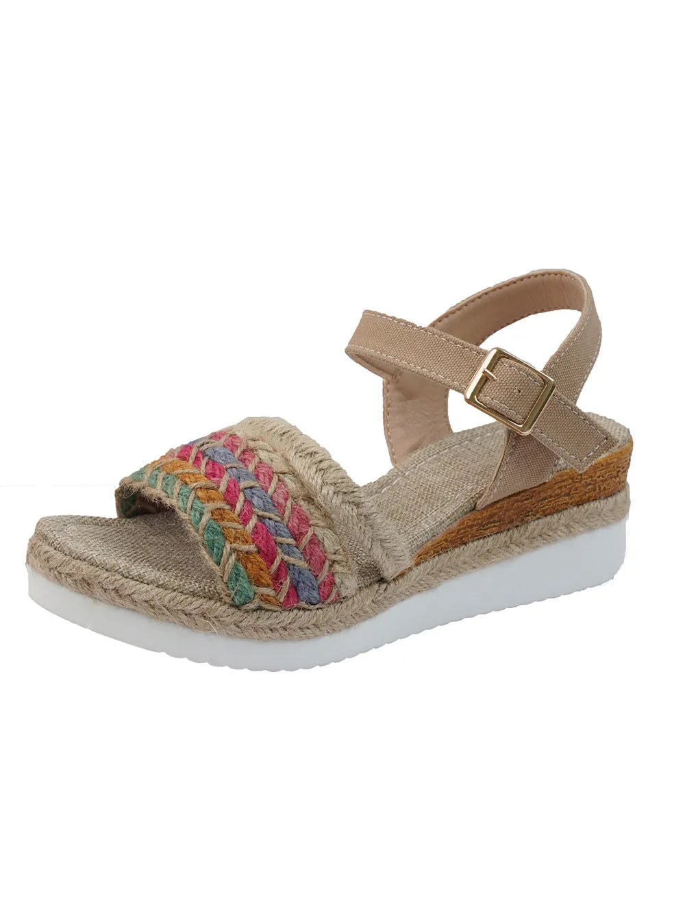 Women's Braided Rainbow Platform Wedge Sandals – Mid Heel Boho