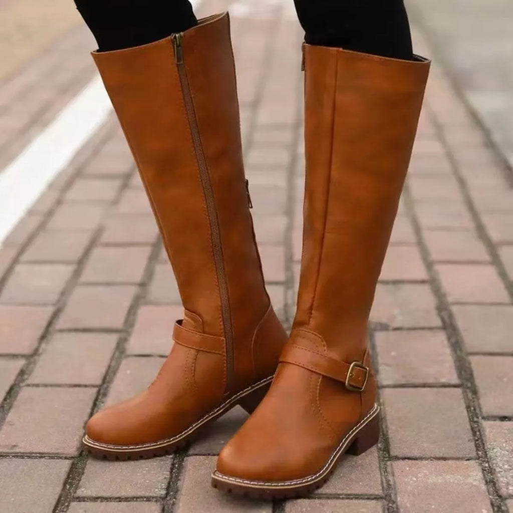 Women's Round Toe Block Heel Boots | PU Leather Low Heel Ankle Boots in 3 Colors EU 36-43