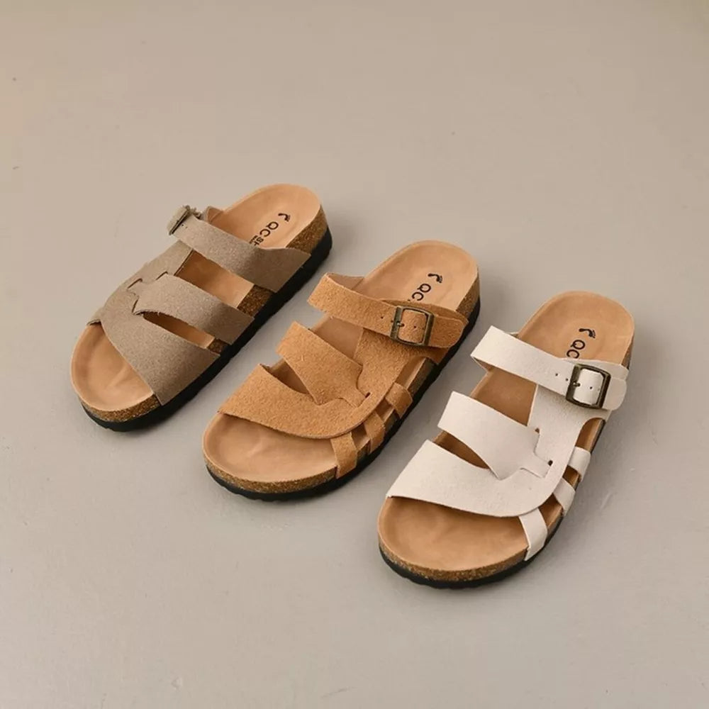 Women's Open Toe Low Heel Platform Sandals – Casual PU Leather