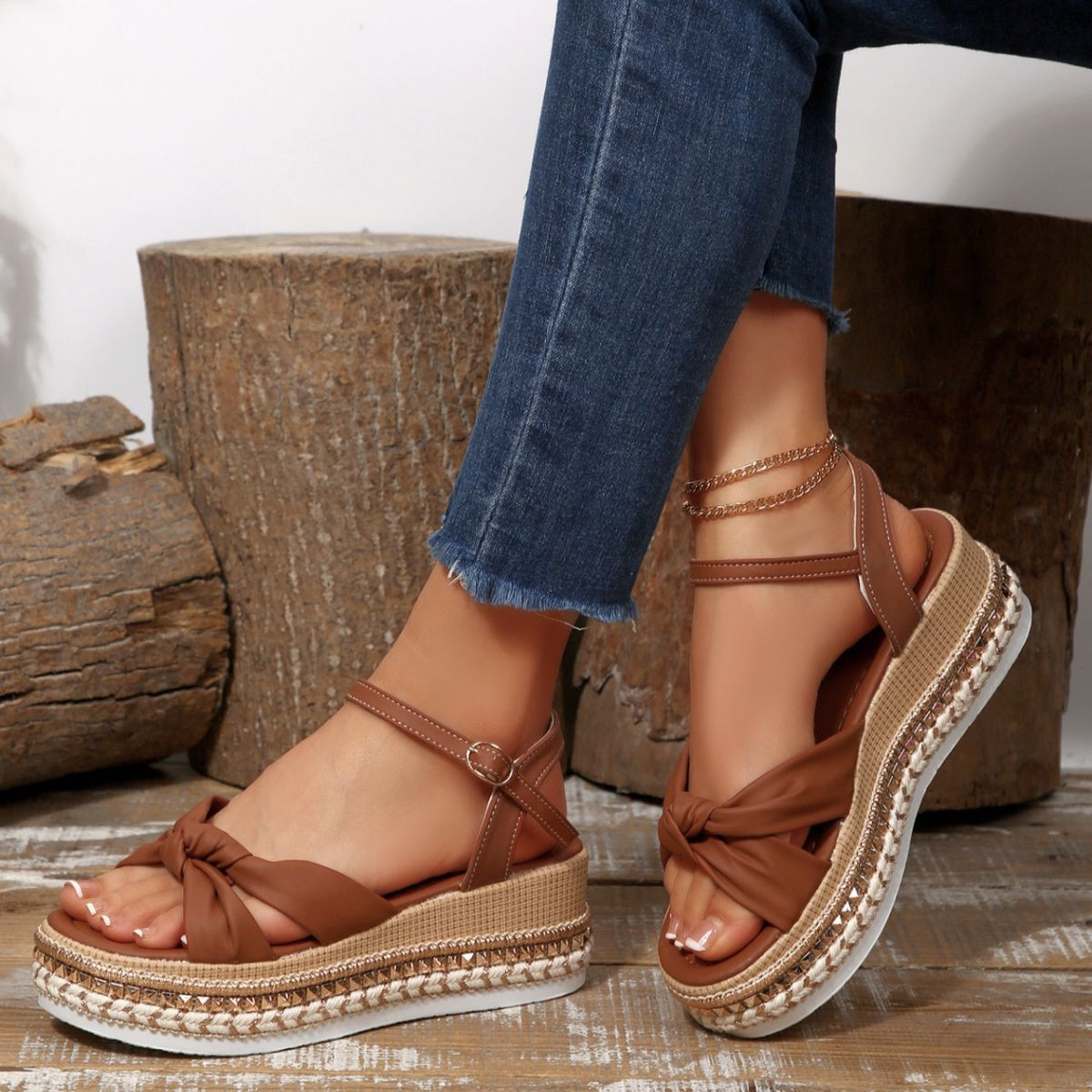 Women’s Bow Knot Platform Wedge Sandals – High Heel PU Leather Shoes | 5 Colours