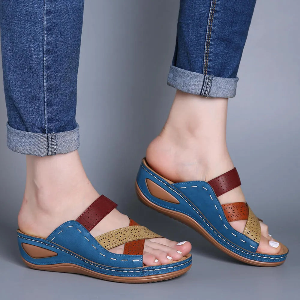 Women's Crisscross Casual Wedge Sandals – Low Heel PU Leather