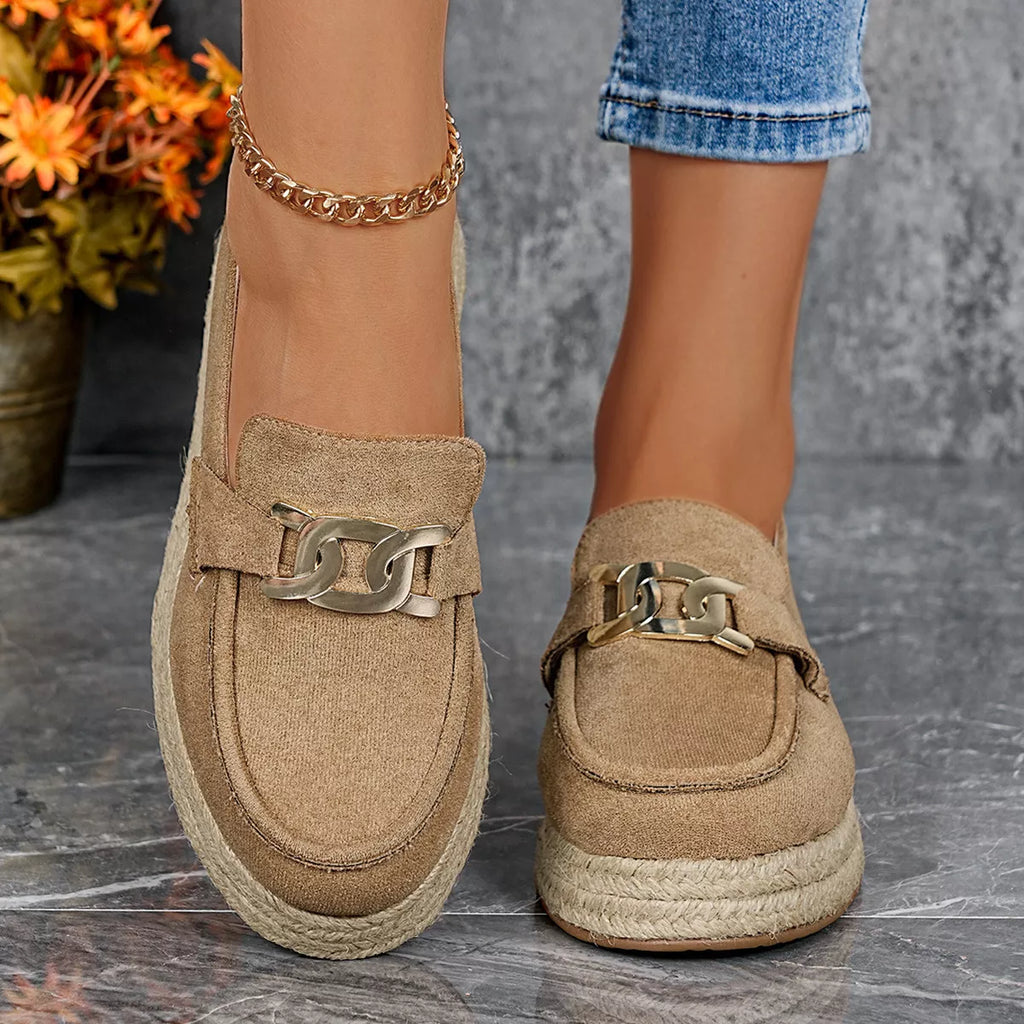 Women’s Round Toe Platform Slip-On Loafers – Suede Flat Shoes | Apricot & Brown