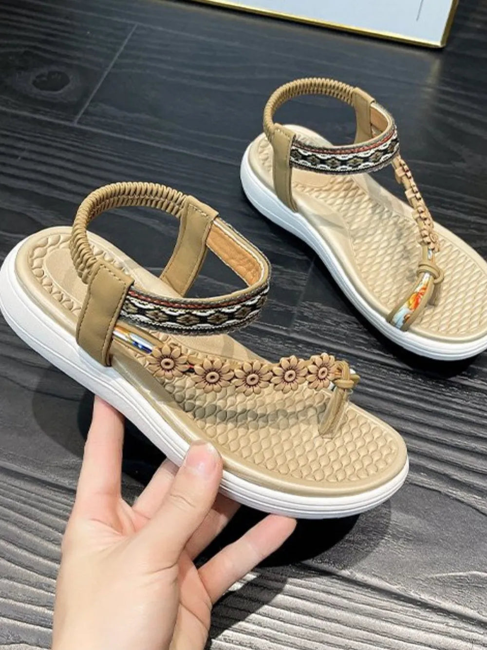 Women's Flower Ankle Strap Low Heel Sandals