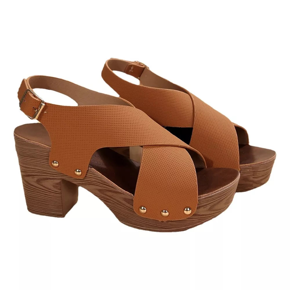 Women's Crisscross Block Heel Sandals – High Heel PU Leather