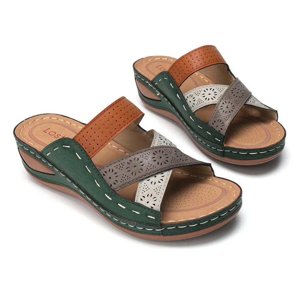 Women's Crisscross Casual Wedge Sandals – Low Heel PU Leather