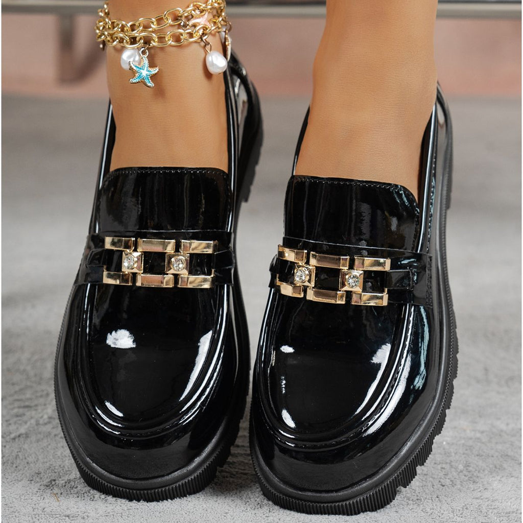 Women's Buckle Decor Chunky Loafers – PU Leather Mid Heel Platform Shoes