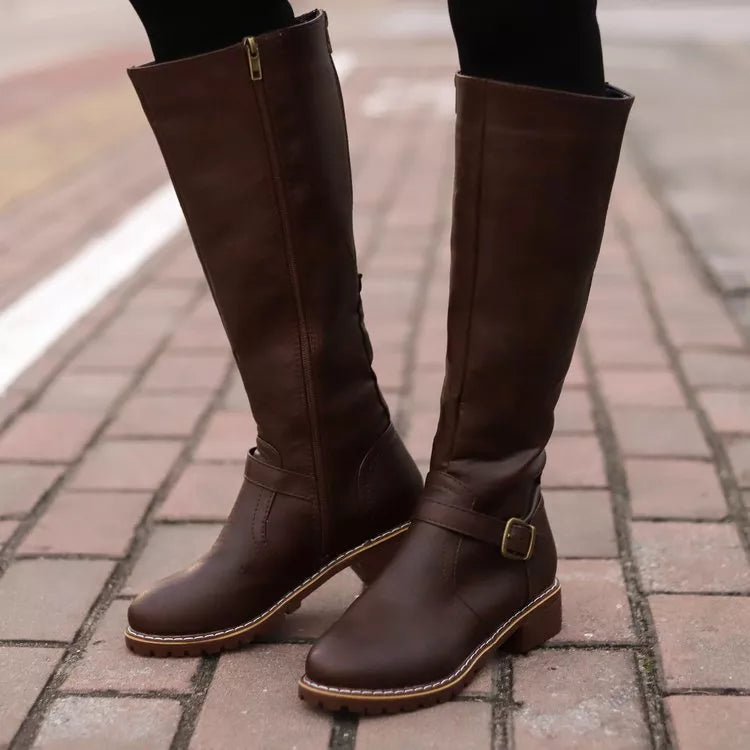 Women's Round Toe Block Heel Boots | PU Leather Low Heel Ankle Boots in 3 Colors EU 36-43