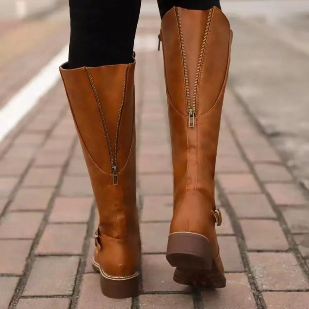 Women's Round Toe Block Heel Boots | PU Leather Low Heel Ankle Boots in 3 Colors EU 36-43