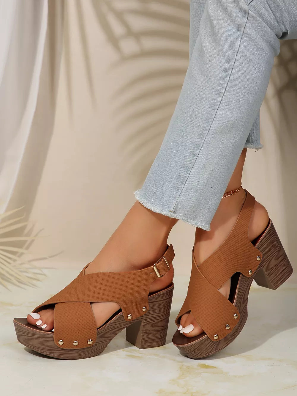 Women's Crisscross Block Heel Sandals – High Heel PU Leather