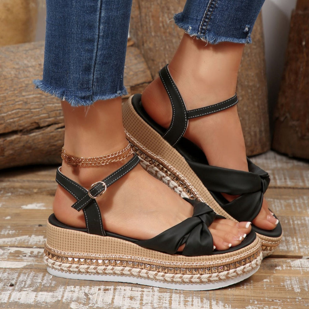 Women’s Bow Knot Platform Wedge Sandals – High Heel PU Leather Shoes | 5 Colours