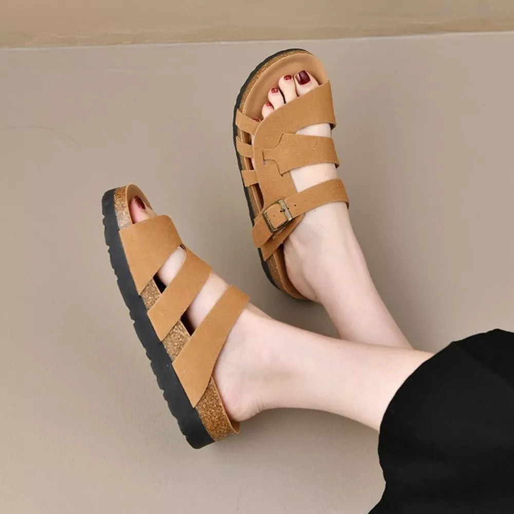 Women's Open Toe Low Heel Platform Sandals – Casual PU Leather