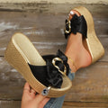 Women's Bow Platform Wedge Sandals – High Heel PU Leather & Polyester