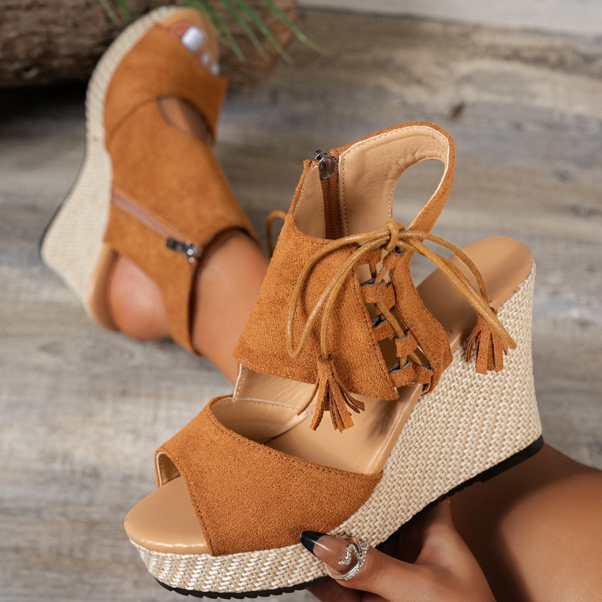 Women's Open Toe Wedge Sandals | Suede Low Heel Sandals