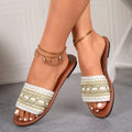 Women's Open Toe Flat Sandals – Polyester Slip-On Mules in White & Black