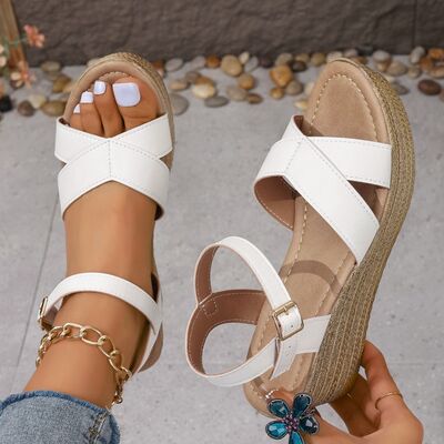 Women's Open Toe Wedge Sandals – Mid Heel PU Leather