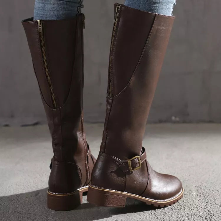 Women's Round Toe Block Heel Boots | PU Leather Low Heel Ankle Boots in 3 Colors EU 36-43