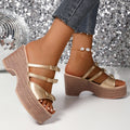 Women's Strappy High Platform Wedge Sandals – Open Toe PU Leather