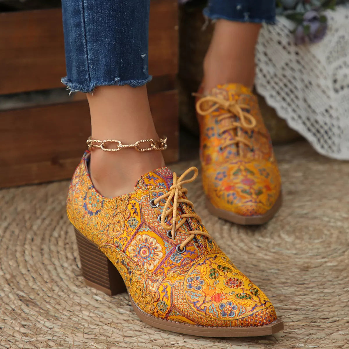 Women's Point Toe Block Heel Ankle Boots – PU Leather Mid Heel