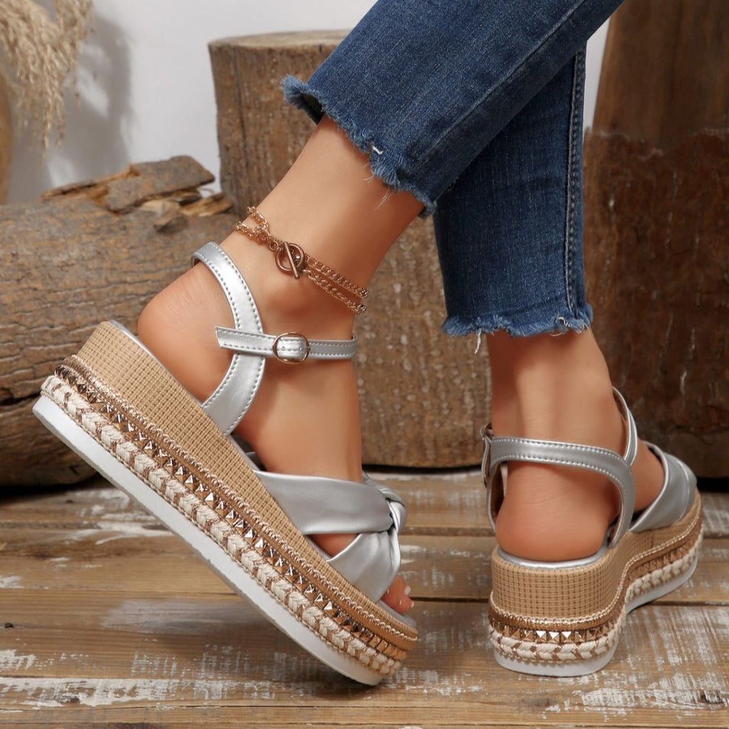 Women’s Bow Knot Platform Wedge Sandals – High Heel PU Leather Shoes | 5 Colours