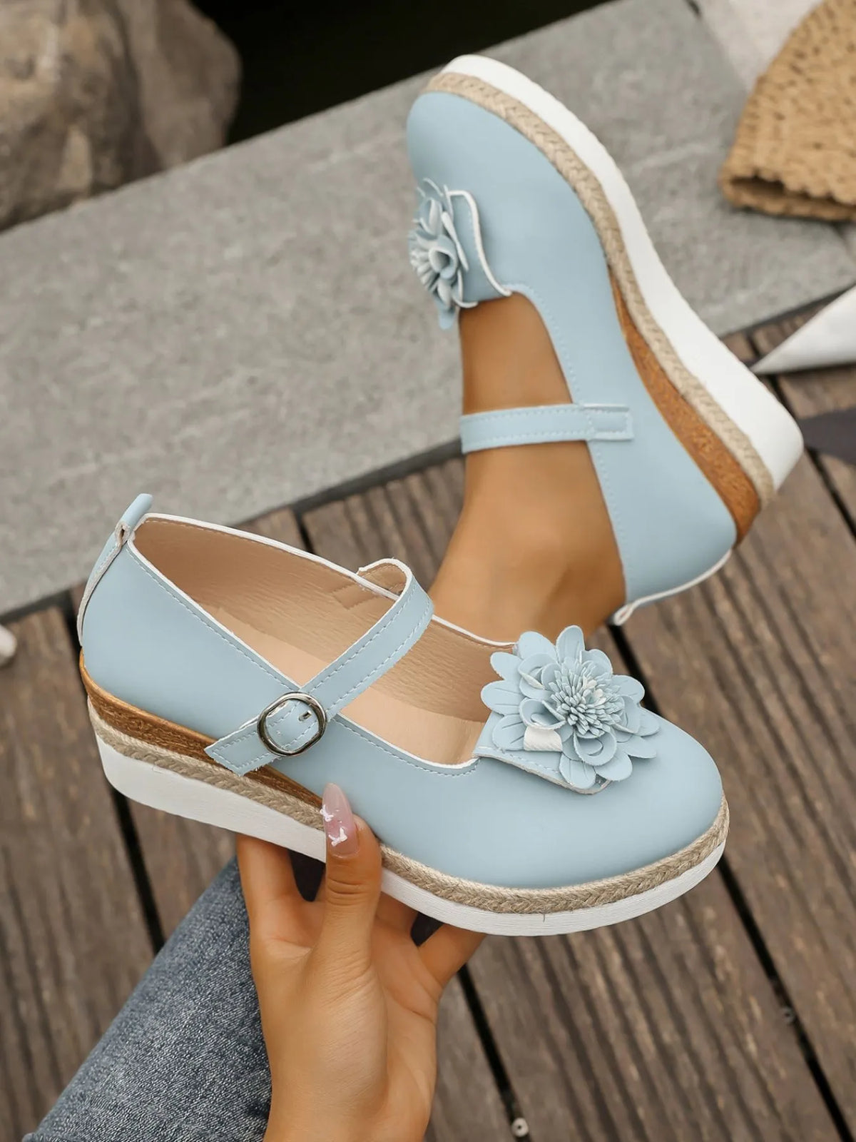Women's Flower Embellished Mary Jane Loafers | Low Heel PU Leather Shoes
