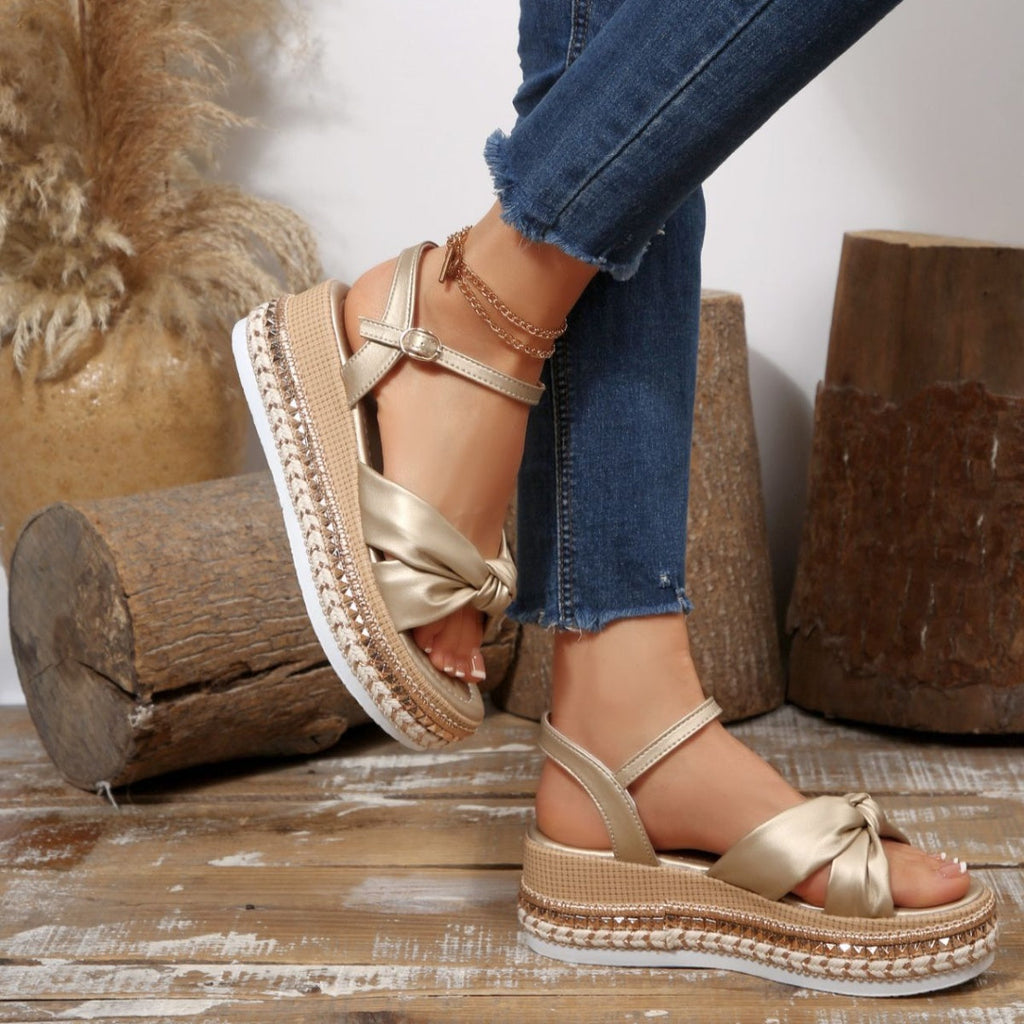 Women’s Bow Knot Platform Wedge Sandals – High Heel PU Leather Shoes | 5 Colours