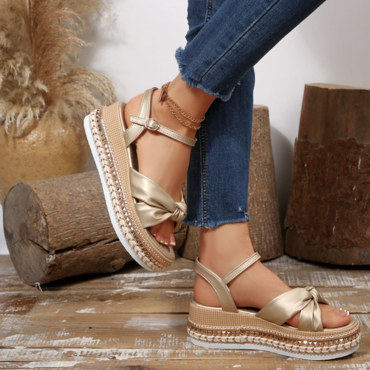 Women’s Bow Knot Platform Wedge Sandals – High Heel PU Leather Shoes | 5 Colours