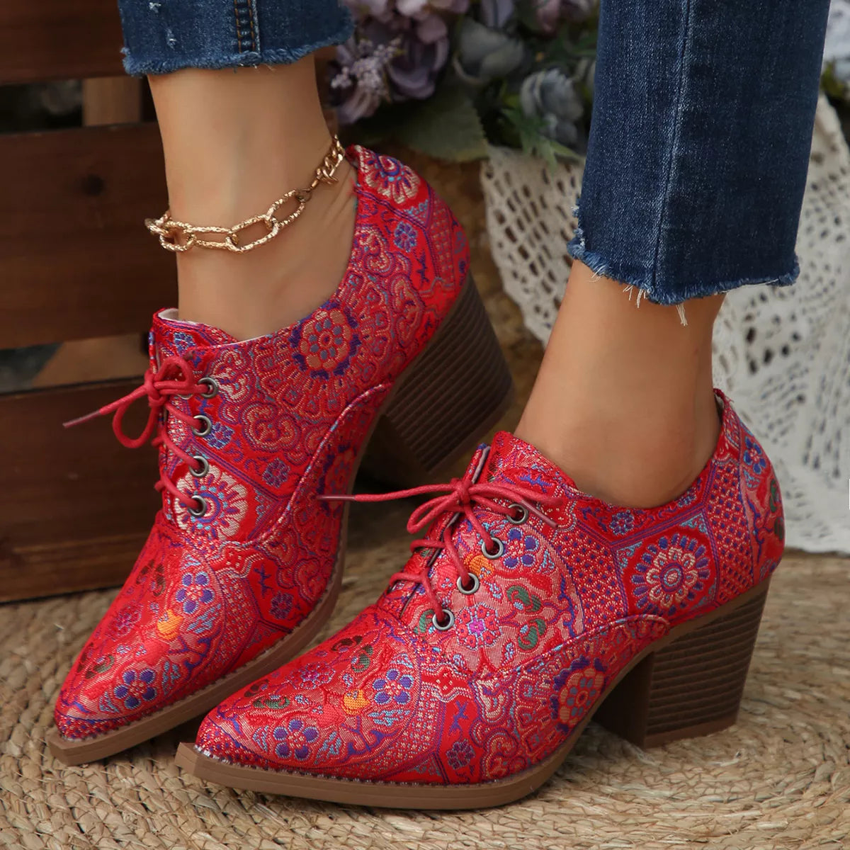 Women's Point Toe Block Heel Ankle Boots – PU Leather Mid Heel