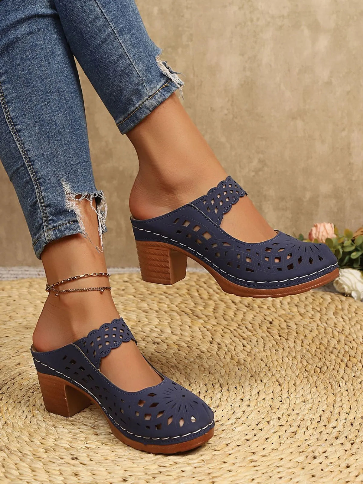 Women's Cutout Block Heel Sandals | Mid Heel PU Leather Dress Sandals in 4 Colors EU 36-43