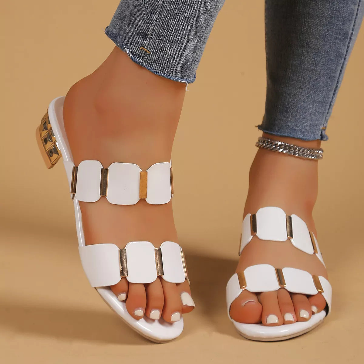 Women's Open Toe Block Heel Sandals | PU Leather Low Heels
