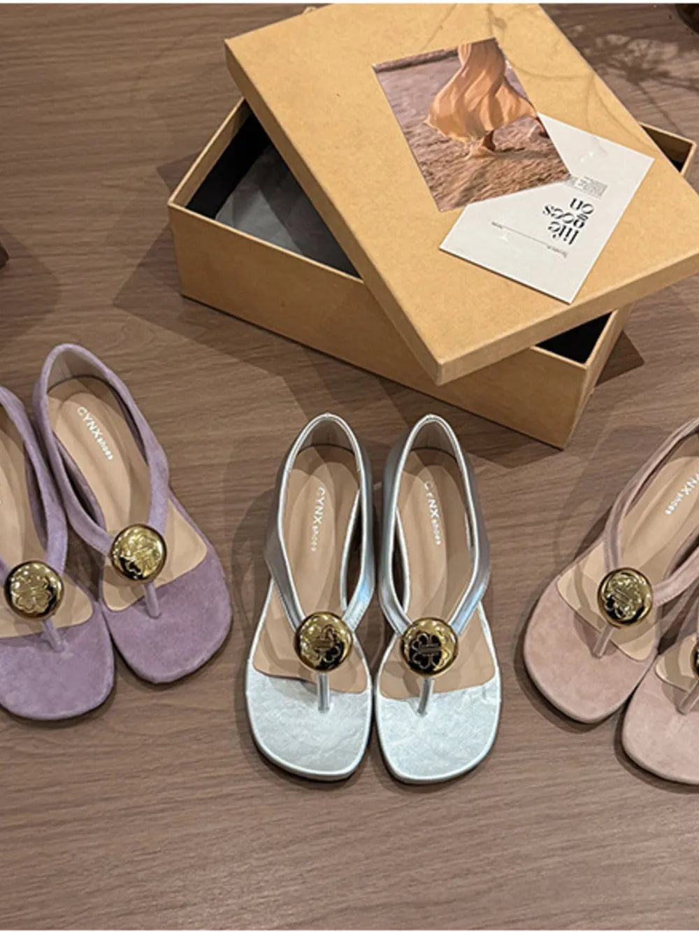 Women's Toe Post Wedge Sandals – Mid Heel PU Leather
