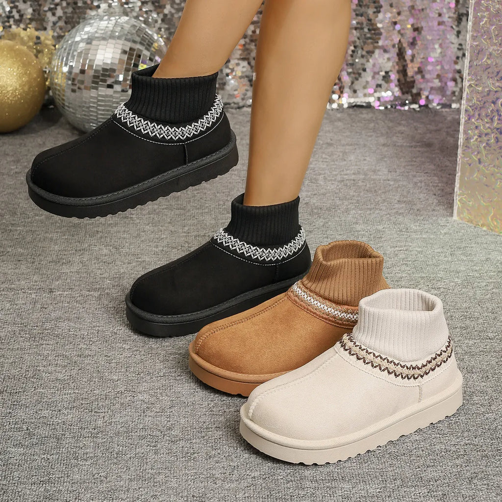 Women's Round Toe Platform Boots – Mesh & PU Leather Flat Boots