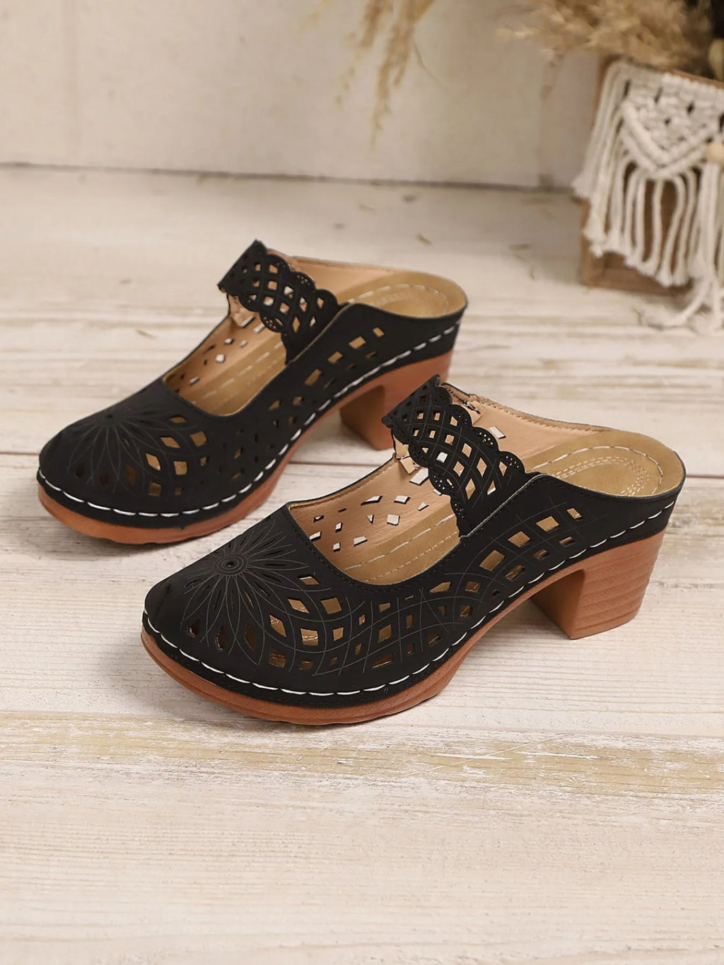 Women's Cutout Block Heel Sandals | Mid Heel PU Leather Dress Sandals in 4 Colors EU 36-43