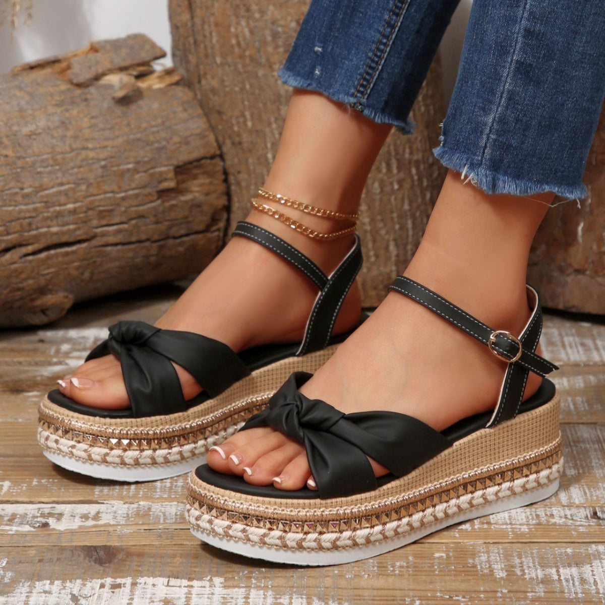 Women’s Bow Knot Platform Wedge Sandals – High Heel PU Leather Shoes | 5 Colours